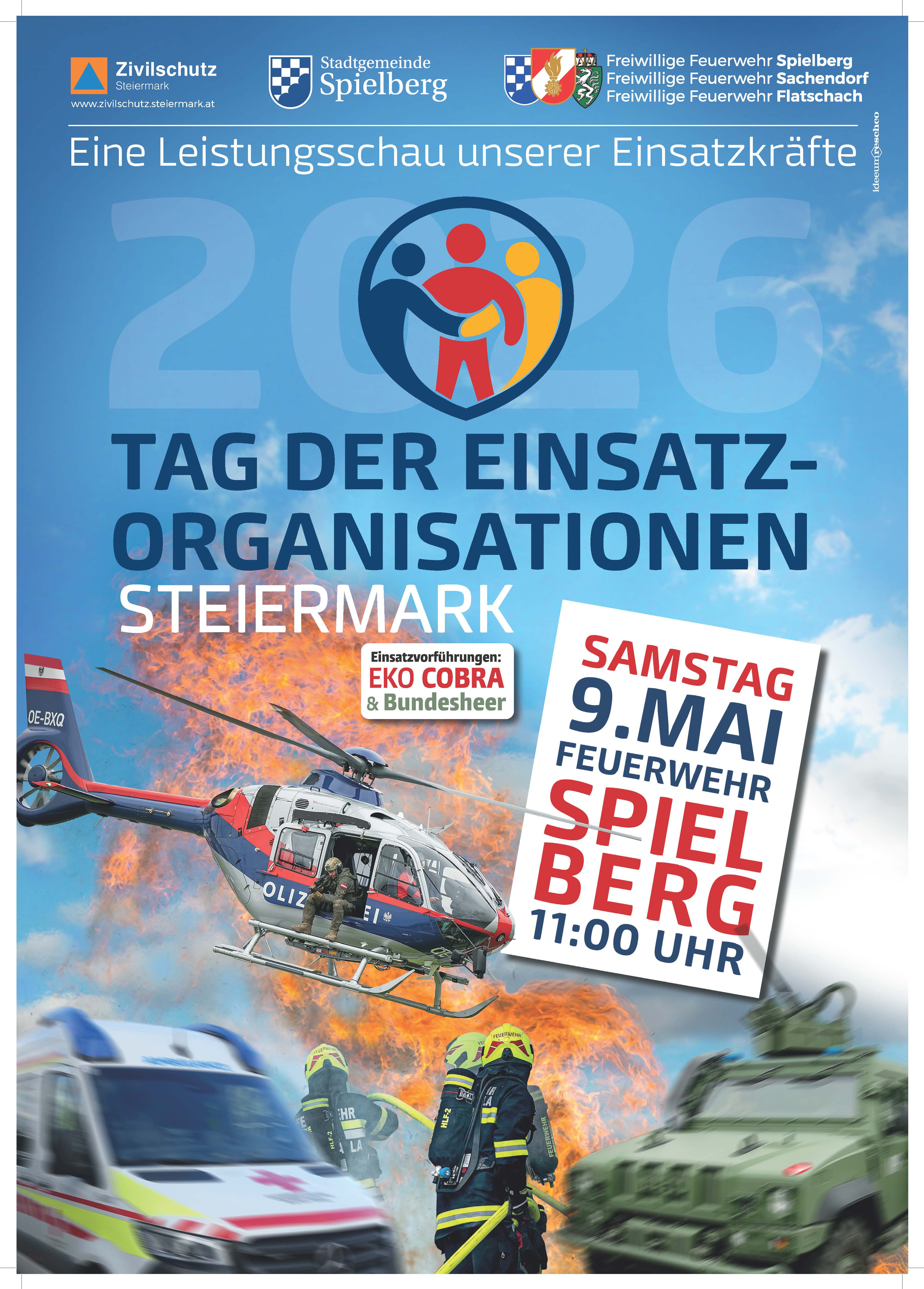 Informationen rund um den Tag der Einsatzorganisationen am 9. Mai in Spielberg
